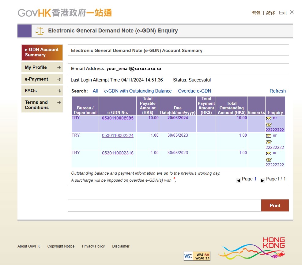 e-GDN Account Summary (Sample)